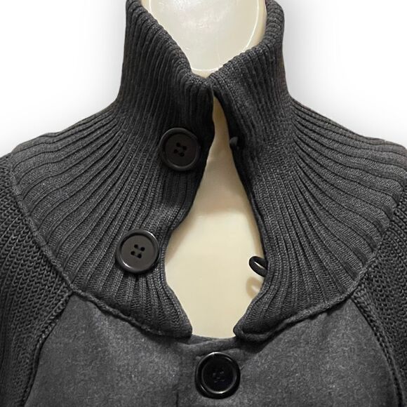 Yipon Yichu Yiponyichu A-Line Button Front Knit Collar Sleeves Swing Coat - Picture 8 of 16